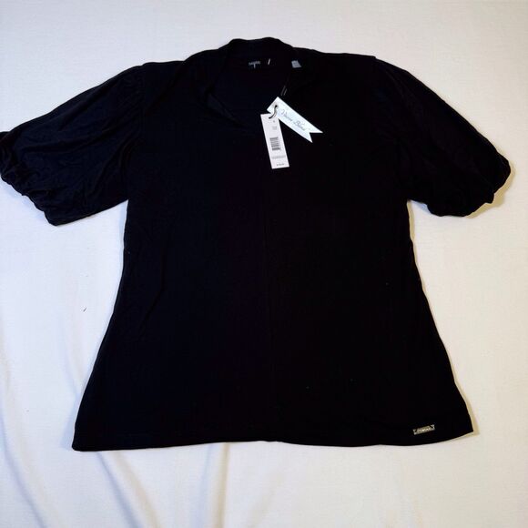 Tahari Women's Pleated Balloon Short Sleeve Blouse Shirt Black Size Small NWT - Picture 9 of 12